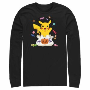 Men’s Pokemon Halloween Pikachu Candy Bag Long Sleeve Shirt