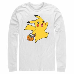 Men’s Pokemon Halloween Trick-or-Treating Pikachu Long Sleeve Shirt