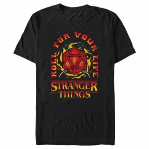 Men’s Stranger Things Roll for Your Life Hellfire Club Flame Dice T-Shirt