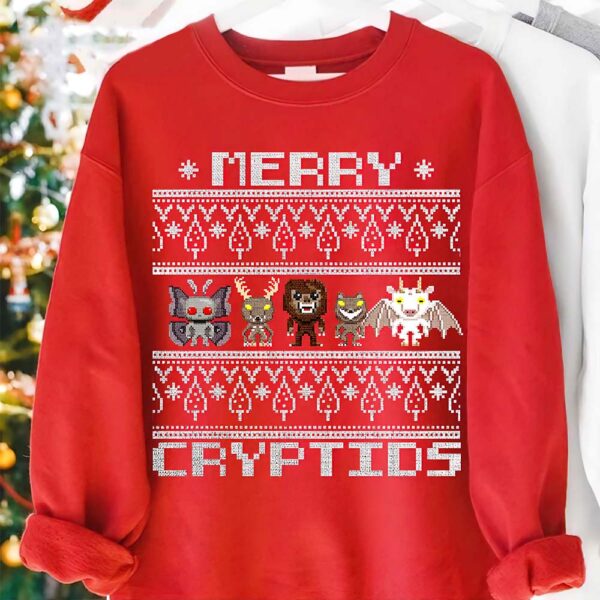 Merry Cryptids Mothman Wendigo Sasquatch Dogman Jersey Devil Christmas Sweatshirt