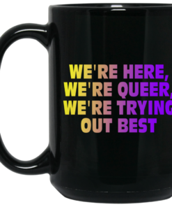 Were Here Were Queer Were Trying Out Best Mug Shirt Sweatshirt Long Sleeve Hoodie Tank Mug 2