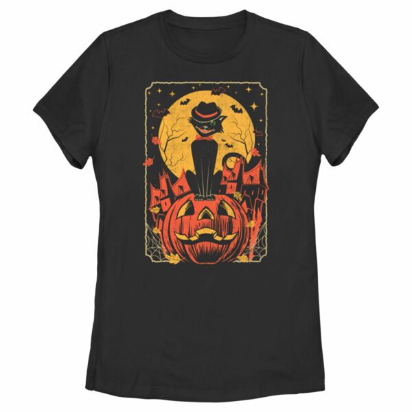 Women’s Lost Gods Halloween Retro Cat Scene T-Shirt