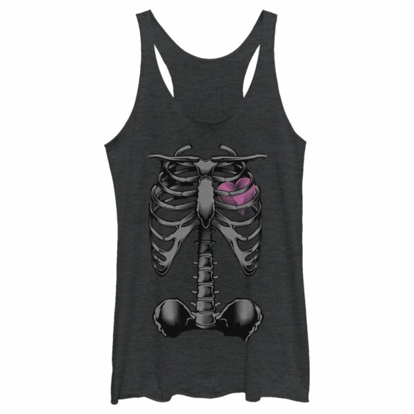 Women’s Lost Gods Halloween Skeleton Rib Cage Heart Racerback Tank Top