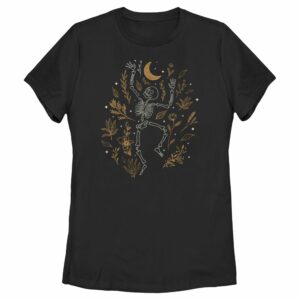 Women’s Lost Gods Halloween Skeleton and Fall Leaves T-Shirt