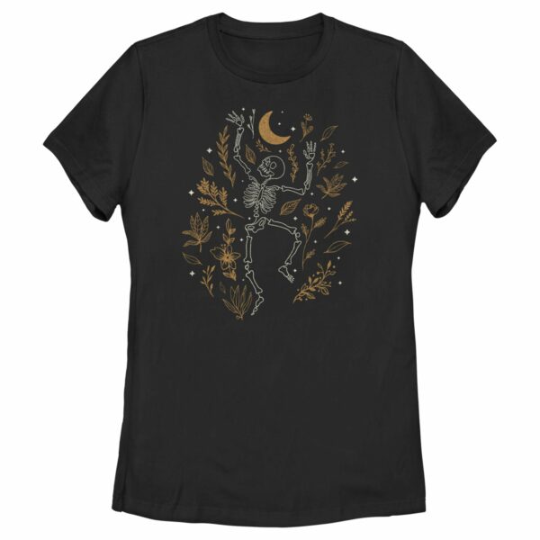 Women’s Lost Gods Halloween Skeleton and Fall Leaves T-Shirt