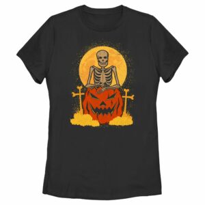 Women’s Lost Gods Halloween Skeleton and Jack-O’-Lantern T-Shirt