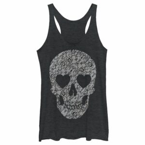 Women’s Lost Gods Lace Print Heart Skull Racerback Tank Top