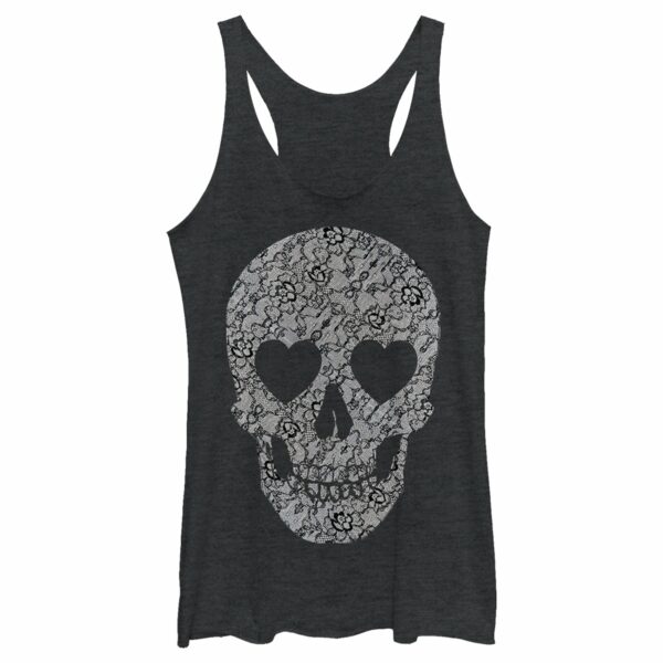 Women’s Lost Gods Lace Print Heart Skull Racerback Tank Top