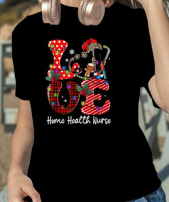 Buffalo Plaid LOVE Home Health Nurse Santa Candy Cane Xmas T Shirt 1