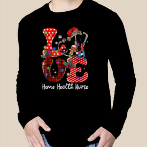 Buffalo Plaid LOVE Home Health Nurse Santa Candy Cane Xmas T Shirt 2