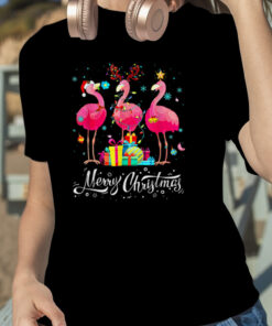 Flamingo Lights Santa Hat Sweater Xmas Tree Christmas T Shirt 1
