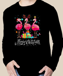 Flamingo Lights Santa Hat Sweater Xmas Tree Christmas T Shirt 2