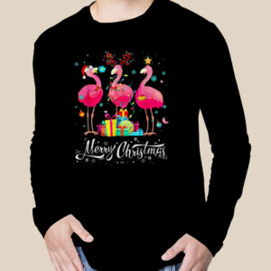 Flamingo Lights Santa Hat Sweater Xmas Tree Christmas T Shirt 2