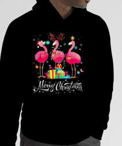 Flamingo Lights Santa Hat Sweater Xmas Tree Christmas T Shirt 4