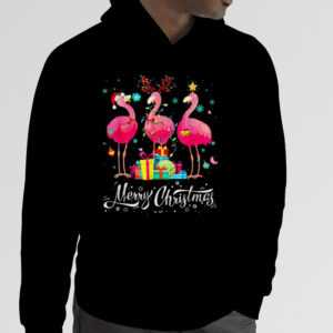 Flamingo Lights Santa Hat Sweater Xmas Tree Christmas T Shirt 4