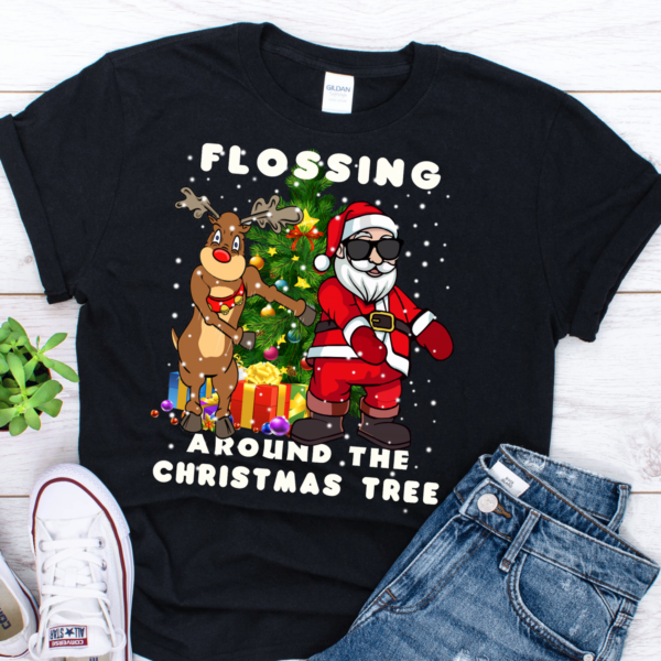 Flossing around the christmas tree T-shirt