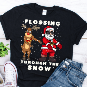 Flossing through the snow christmas T-shirt