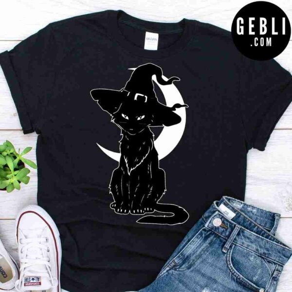 Halloween Scary Black Cat With Witch Hat shirt