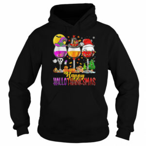 Halloween Thanksgiving Christmas Happy Hallothanksmas Wine T Shirt 4