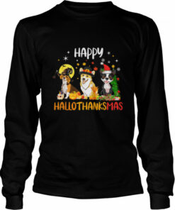 Happy HalloThanksMas Halloween Thanksgiving Christmas Dog T Shirt 2