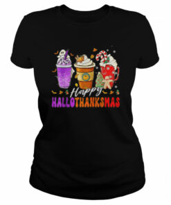 Happy Hallothanksmas Coffee Halloween Thanksgiving Christmas T Shirt 1