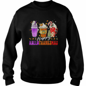 Happy Hallothanksmas Coffee Halloween Thanksgiving Christmas T Shirt 3