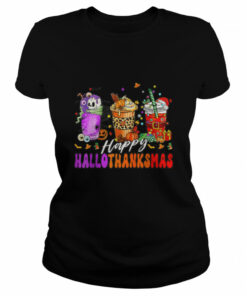 Happy Hallothanksmas Coffee Halloween Thanksgiving Christmas Tee 1