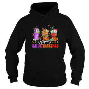 Happy Hallothanksmas Coffee Halloween Thanksgiving Christmas Tee 4