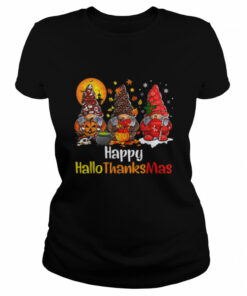 Happy Hallothanksmas Gnomes Halloween Thanksgiving Christmas Tee Shirt 1