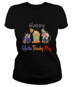 Happy Hallothanksmas Halloween Thanksgiving Christmas T Shirt 1