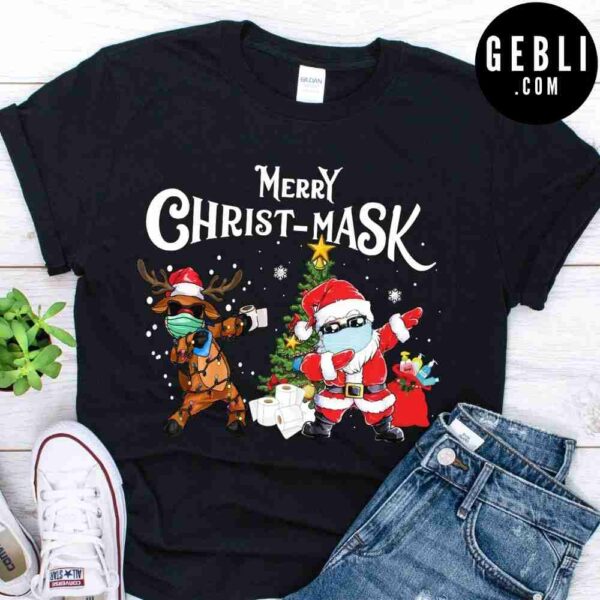 Merry chrismask santa reindeer shirt