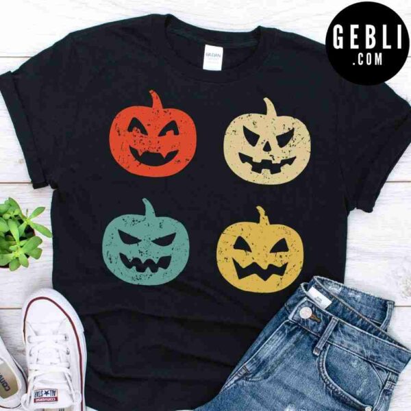 Vintage Pumpkins Emoji Halloween Retro Shirt