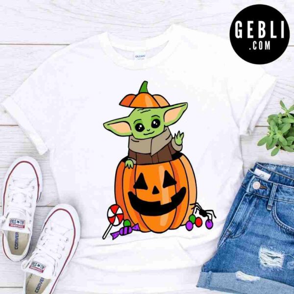 baby yoda pumpkin halloween shirt