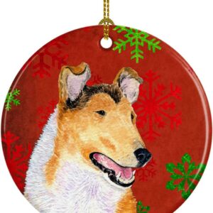 Christmas Ornament Collie Smooth Red Snowflakes Holiday