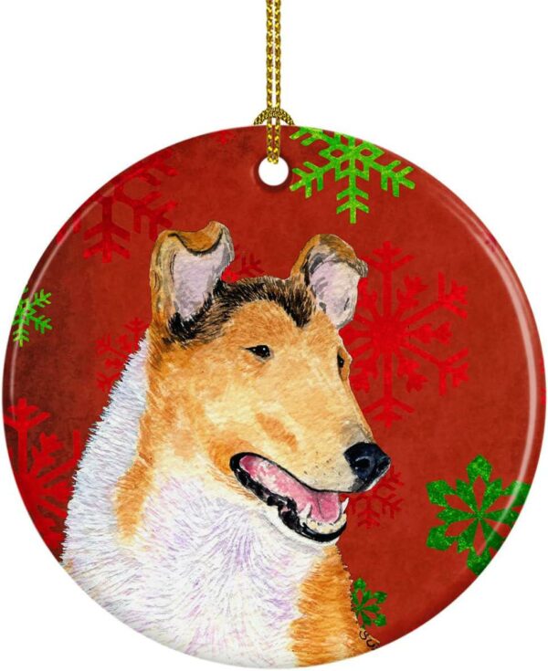 Christmas Ornament Collie Smooth Red Snowflakes Holiday