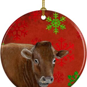 Christmas Ornament Cow Red Snowflakes Holiday