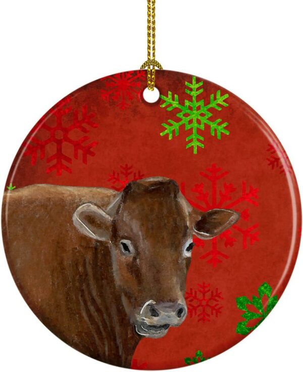 Christmas Ornament Cow Red Snowflakes Holiday