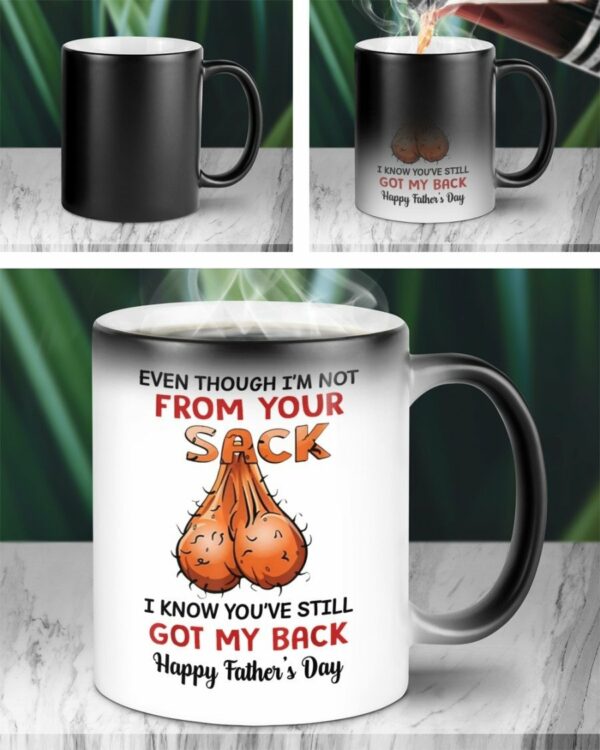 Even Though I’m Not From Your Sack I Know You’ve Still Got My Back Step Dad Ceramic Color Changing Mug Personalized Gift For Dad