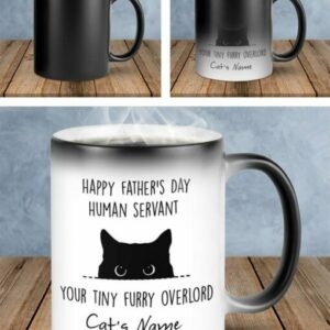 Happy Father’s Day Human Servant Your Tiny Furry Overlord Cat Lover Mug Personalized Gift For Dad