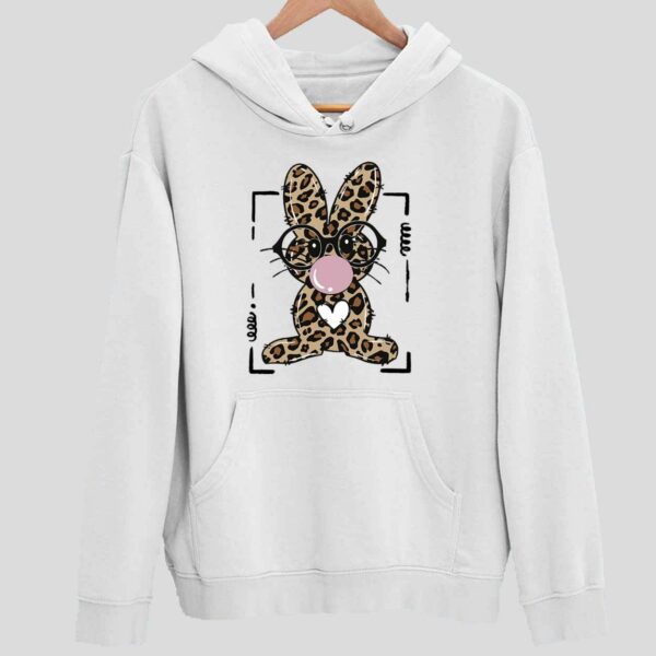 Leopard Rabbit Bunny Blowing Bubble Gum Easter Day Hoodie