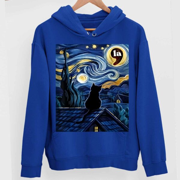 Retro Cat Comma La Starry Night Print Hoodie