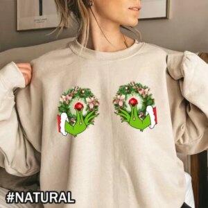 Christmas Grinch Wreath Boobs T-Shirt – Funny Holiday Boobies Tee