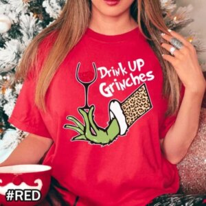 Drink Up Grinches! Leopard Christmas Wine Shirt