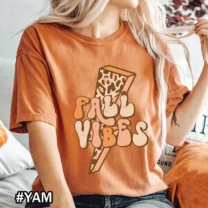 Fall Vibes Comfort Colors T-Shirt with Leopard Lightning Bolt Design