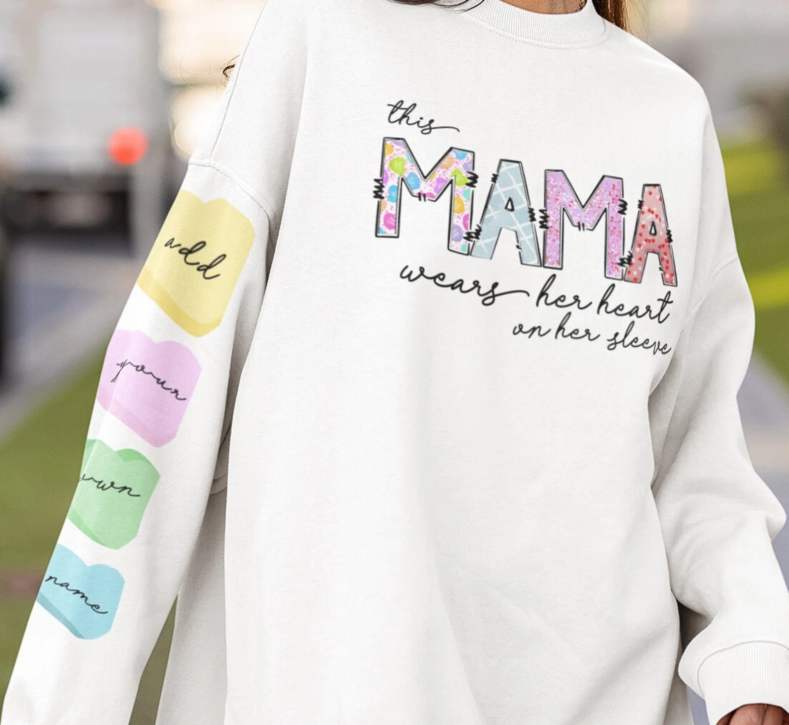 This Mama Wears Her Heart On Her Sleeve - Bella, Comfort Colors, Or Gildan Options - With Names on the Sleeve - Valentines Gift This Mama Wears Her Heart On Her Sleeve - Bella, Comfort Colors, Or Gildan Options - With Names on the Sleeve - Valentines Gift